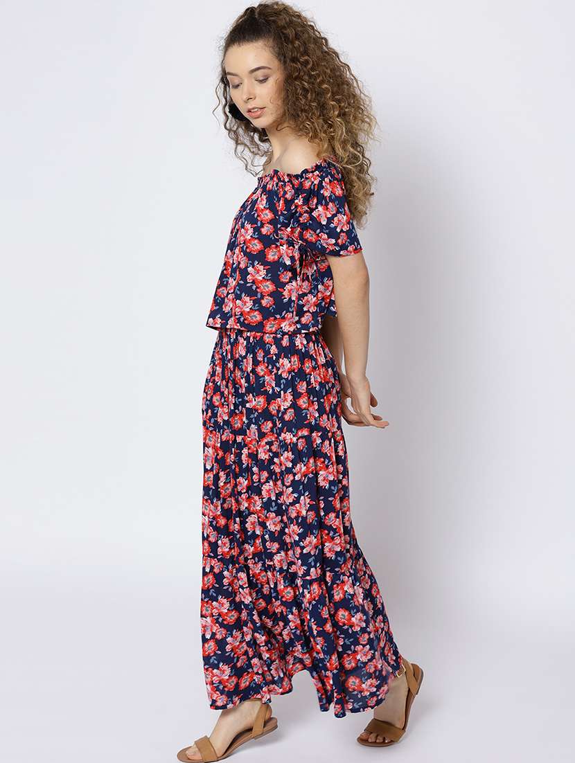 navy blue rayon printed dress - 15300770 -  Standard Image - 1