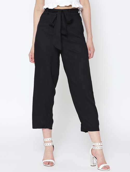 solid black rayon trouser - 15300811 - Standard Image - 0