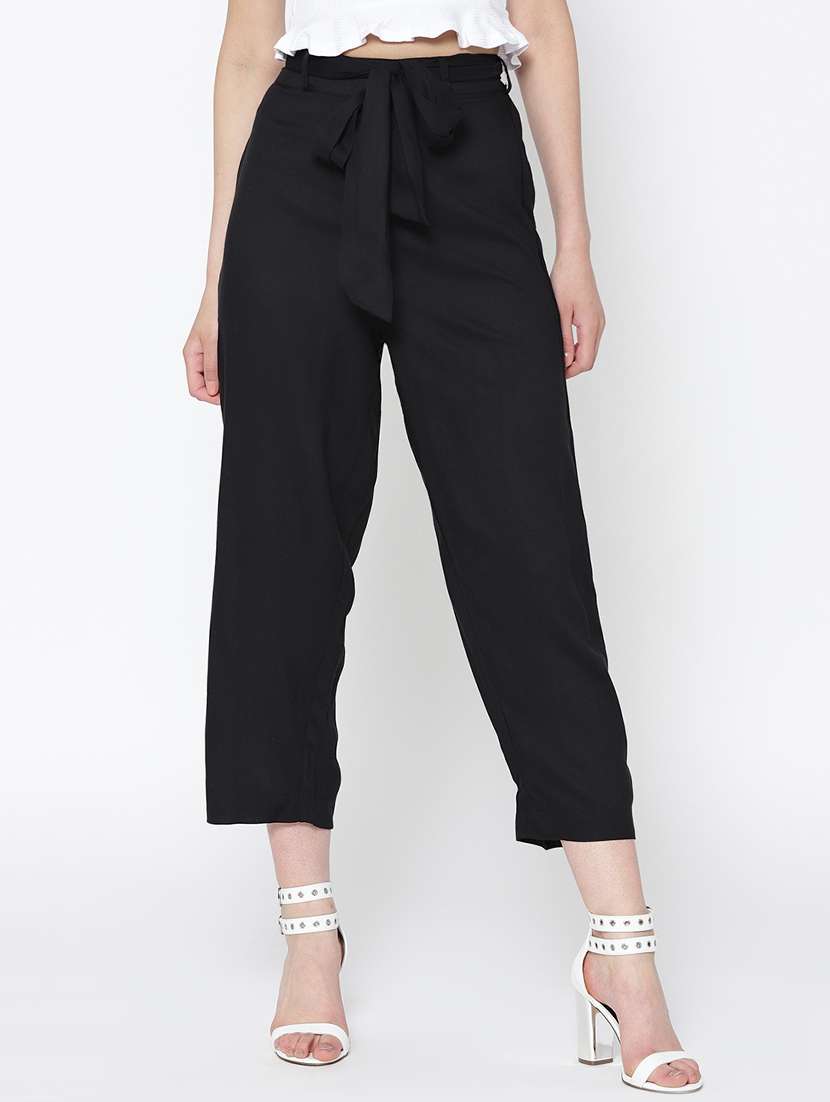 solid black rayon trouser - 15300811 - Zoom Image - 0