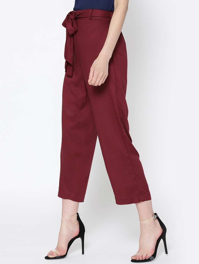 maroon rayon wide leg trouser - 15300875 -  Standard Image - 1
