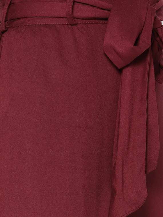 maroon rayon wide leg trouser - 15300875 -  Standard Image - 4