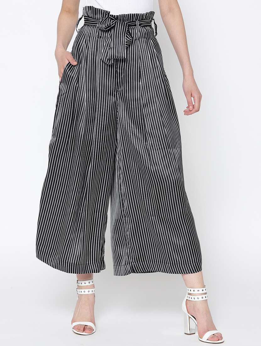 black striped flared palazzo