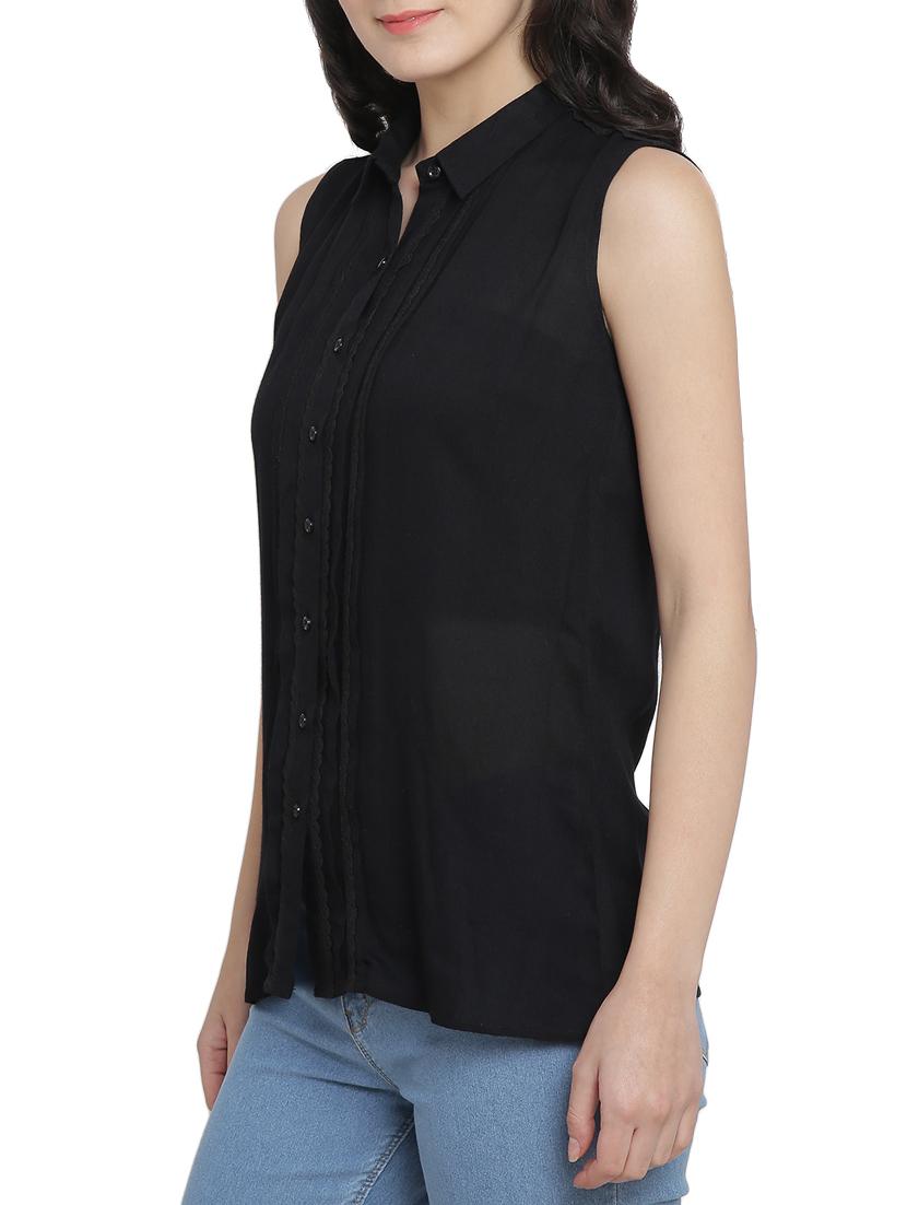 lace trim sleeveless shirt - 15301064 - Standard Image - 1