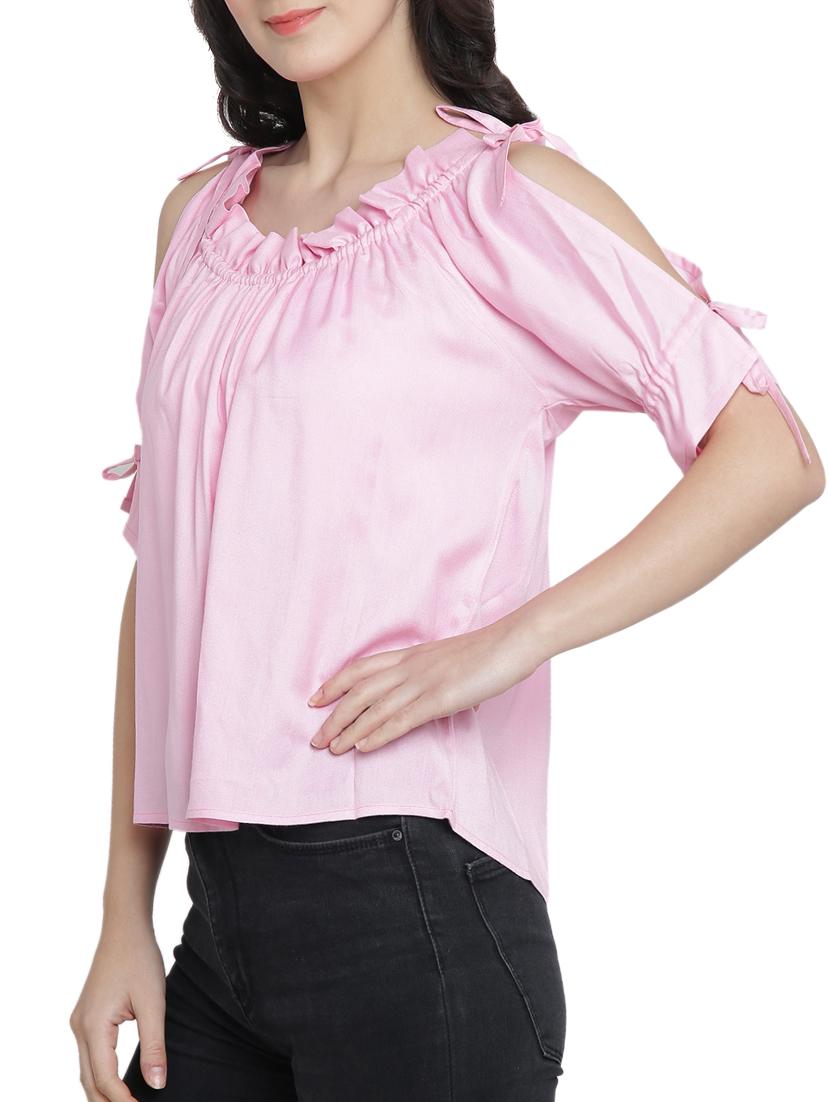 frill trim side tie up sleeve top - 15301071 - Standard Image - 1