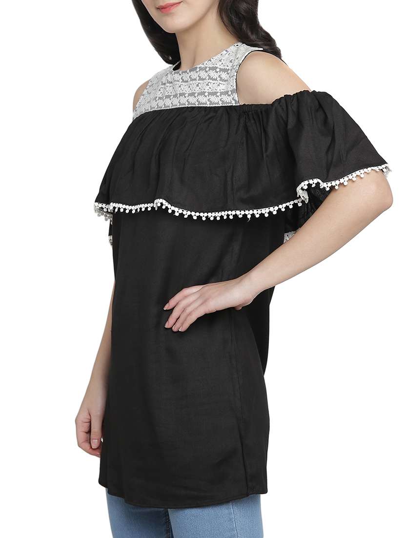 cold shoulder ruffle detail tunic - 15301124 -  Standard Image - 1