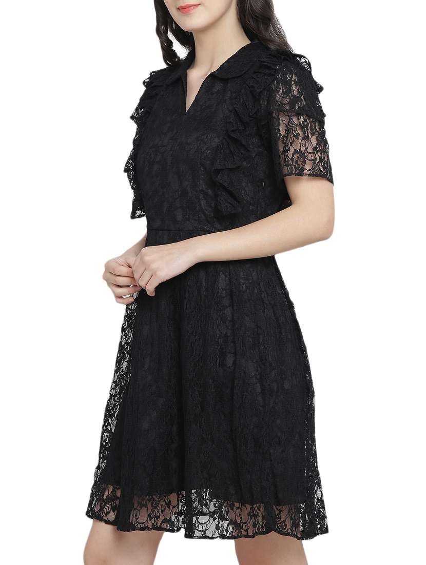 frill detail net fit & flare dress - 15301128 - Standard Image - 1