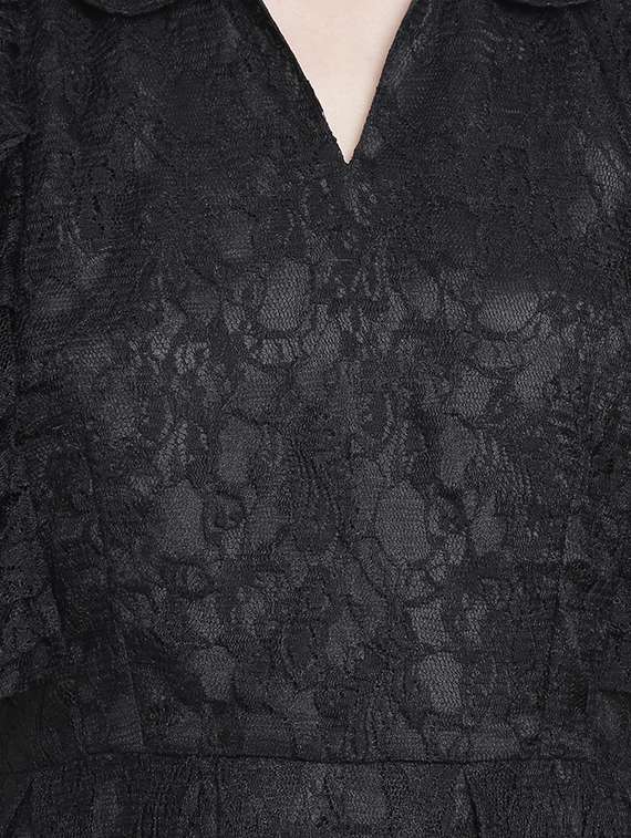 frill detail net fit & flare dress - 15301128 - Standard Image - 4