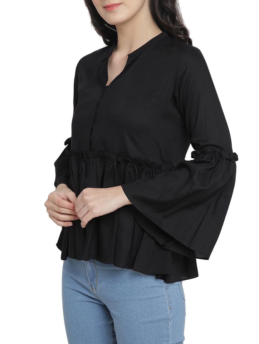 bell sleeved frill trim detail top - 15301133 -  Standard Image - 1