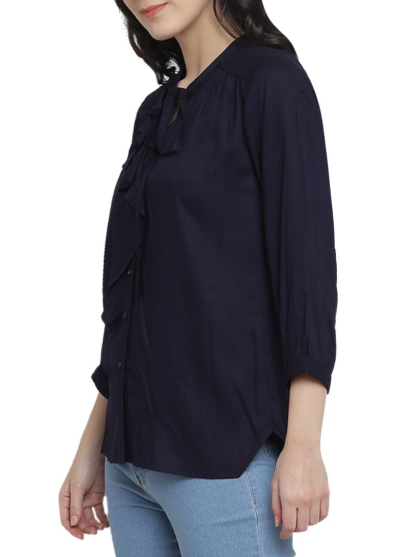 frill detail placket tie-up neck shirt - 15301147 -  Standard Image - 1