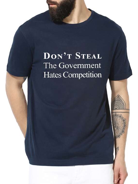 navy blue cotton slogan t-shirt