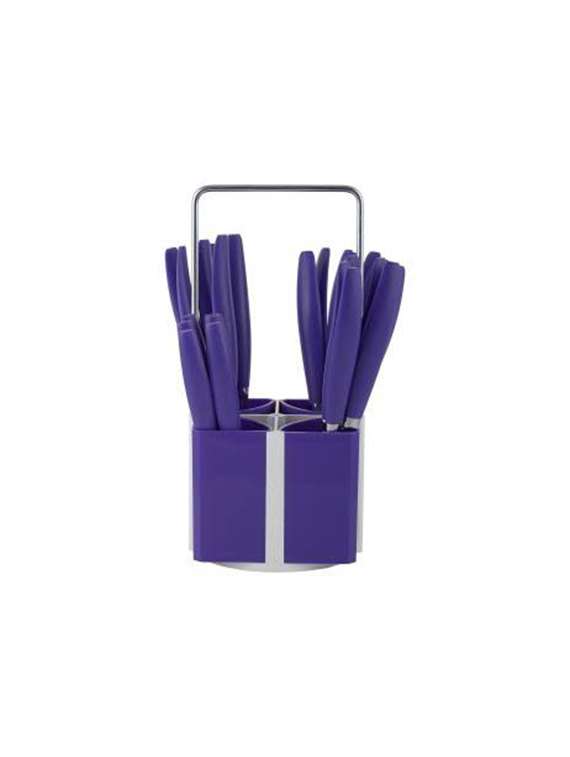 prince premium stainless steel cutlery set with stand 24 pcs, purple