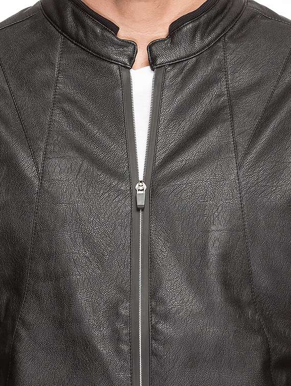black leatherette biker jacket - 15308188 - Standard Image - 4