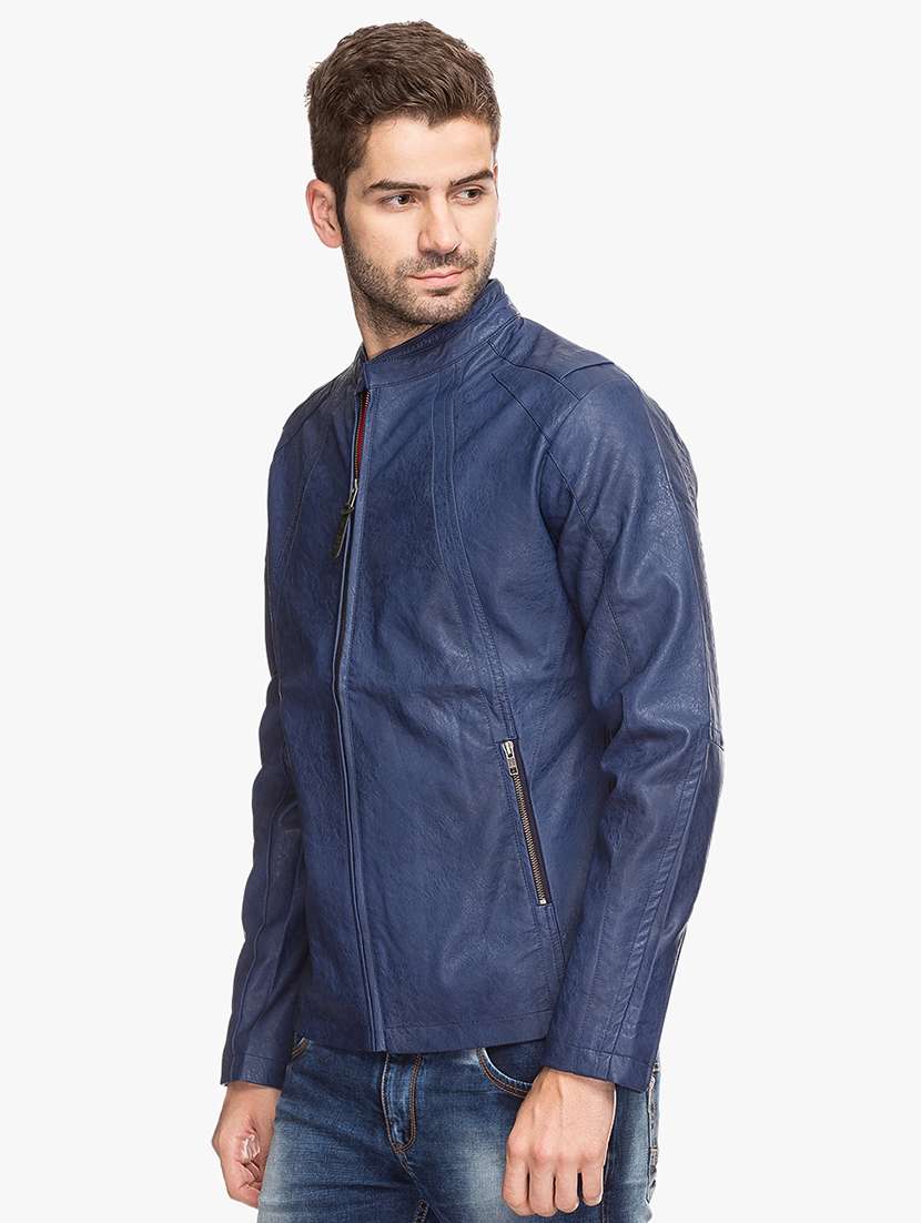 blue leatherette biker jacket - 15308202 - Standard Image - 1