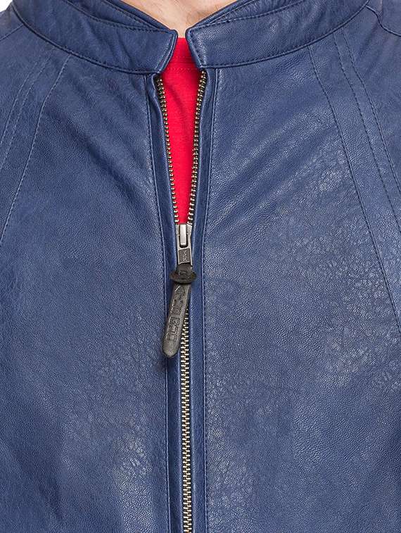 blue leatherette biker jacket - 15308202 - Standard Image - 4