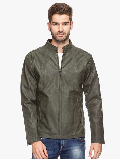 green leatherette biker jacket - 15308203 - Standard Image - 0