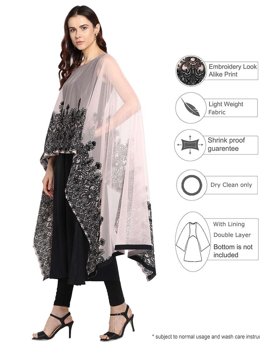 kurta with thread embroidered cape - 15308578 -  Standard Image - 1