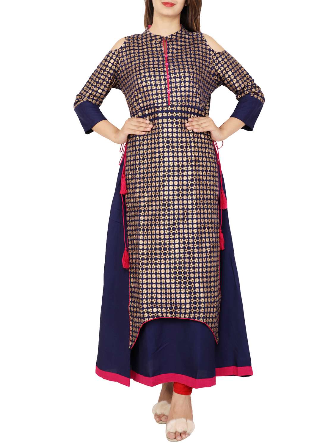 layered foil print kurta
