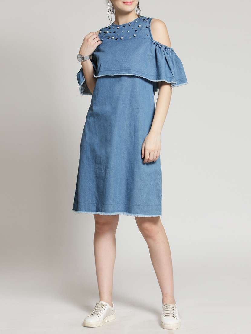 raw edge pearl embellished dress