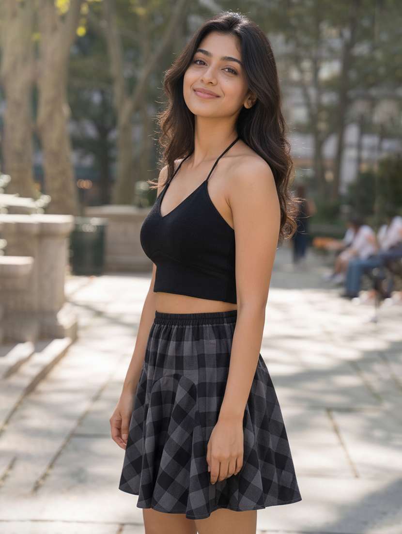 checkered gored skirt - 15322007 -  Standard Image - 1