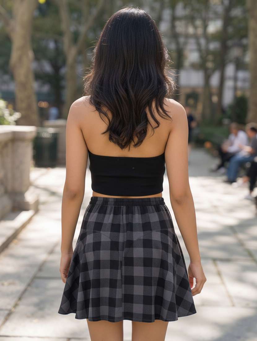 checkered gored skirt - 15322007 -  Standard Image - 4