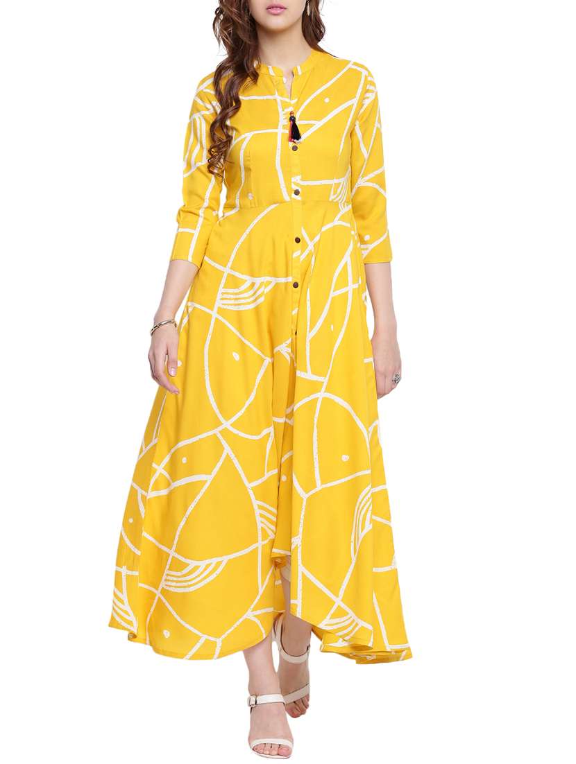 abstract print flared kurta