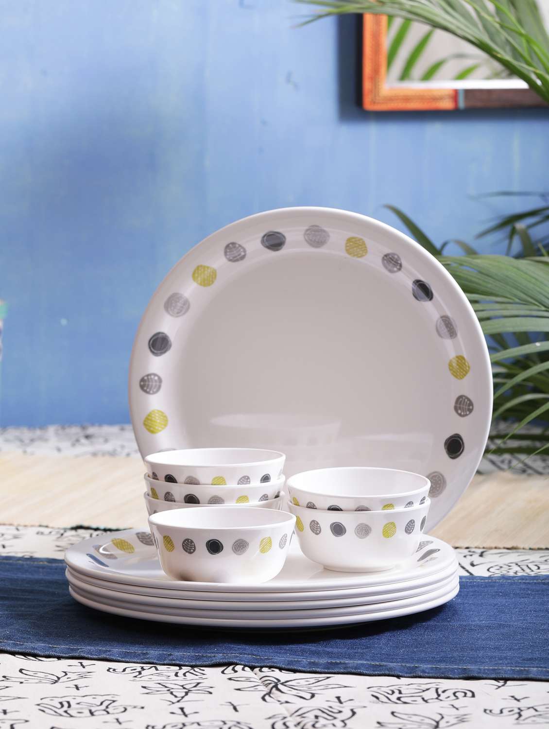 dot art round 12 pieces melamine dinner set