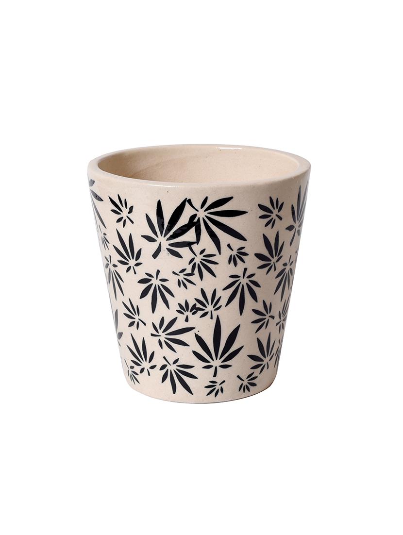 handcrafted floral off-white ceramic planter pot - 15325694 - Standard Image - 1