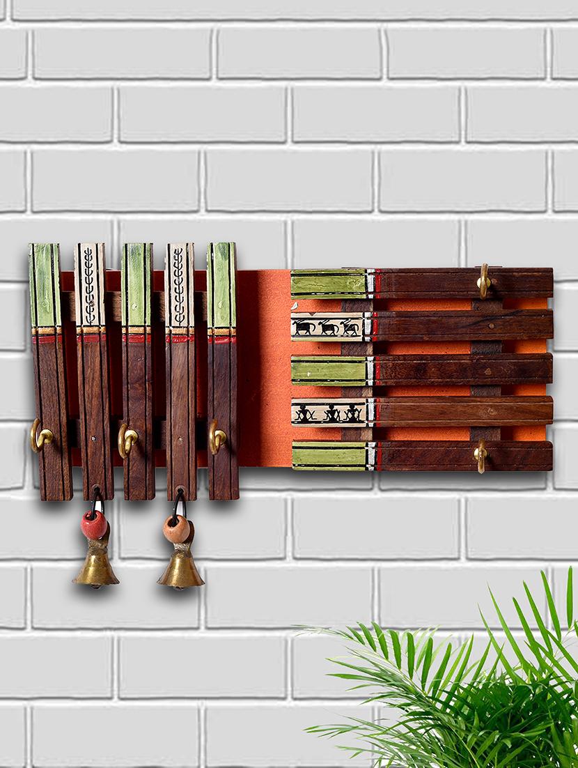 sheesham wood with dokhra bells hand painted key holder - 15326636 - Standard Image - 1