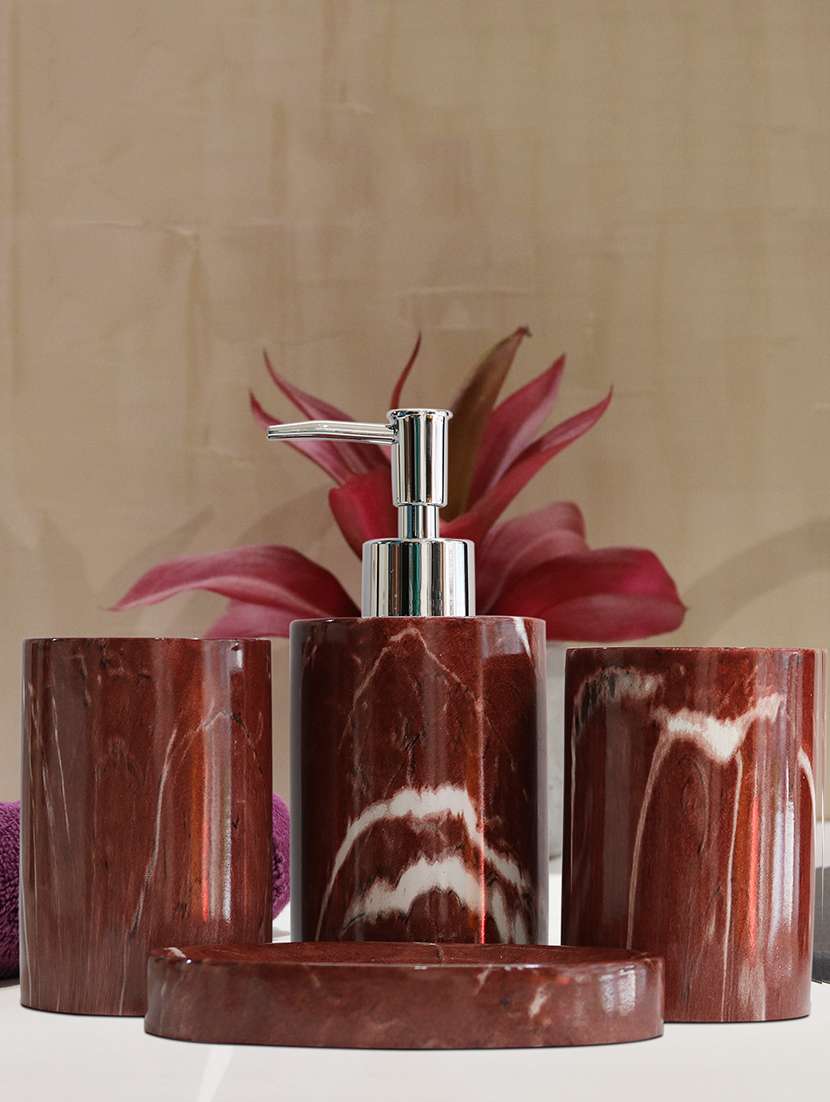 polyresin bath set collection of liquid soap dispenser, toothbrush holder, tumbler and soap dish