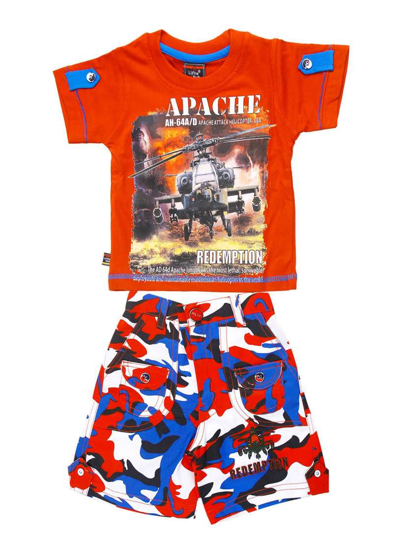 red cotton shorts set