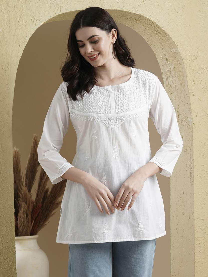 ada hand-embroidered white chikankari kurti - 15328830 -  Standard Image - 1