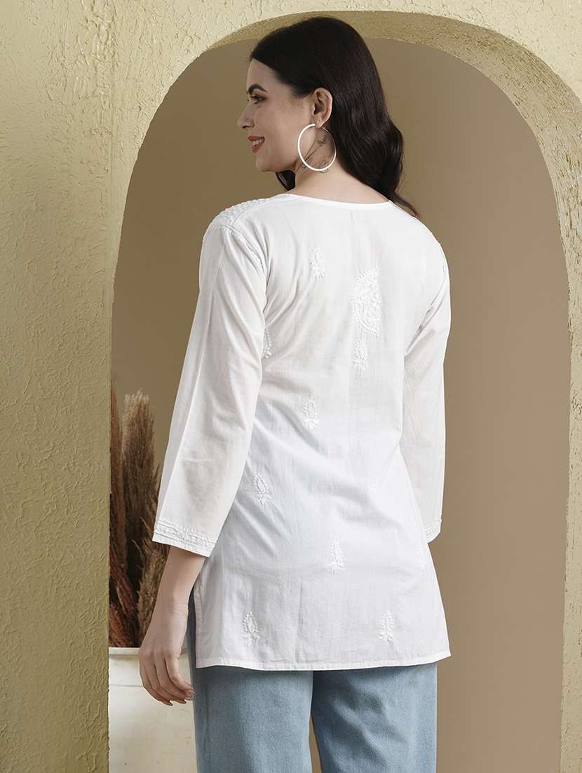ada hand-embroidered white chikankari kurti - 15328830 -  Standard Image - 4