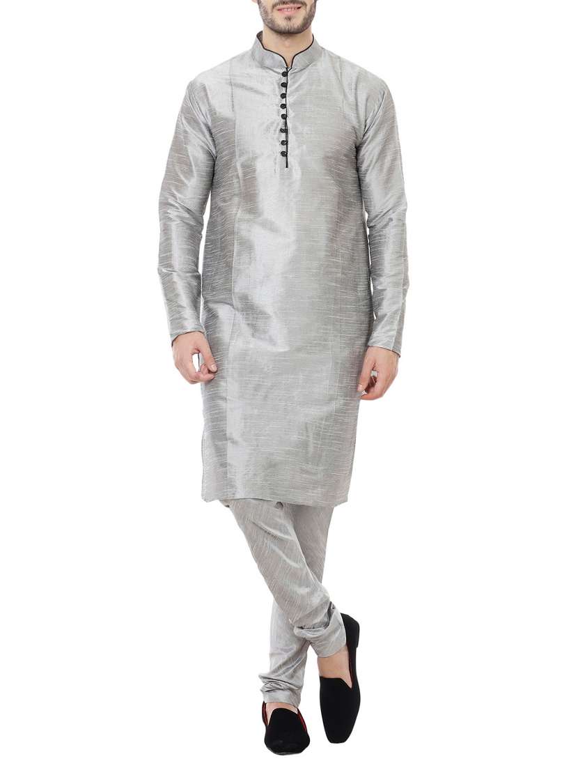 men solid kurta churidar ethnic wear set