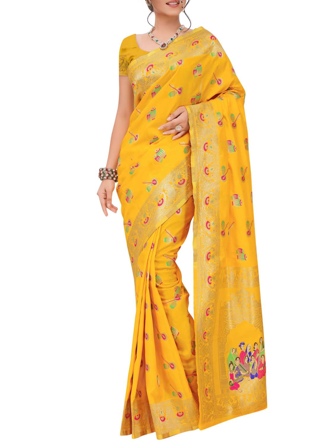 yellow kanjivaram saree with blouse