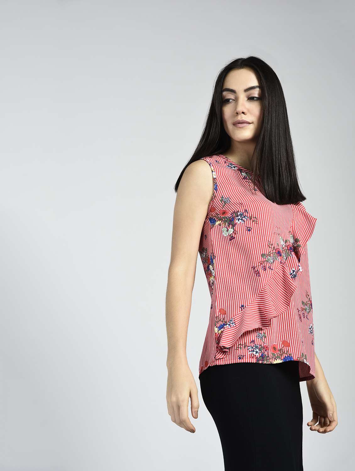 floral ruffle detail top