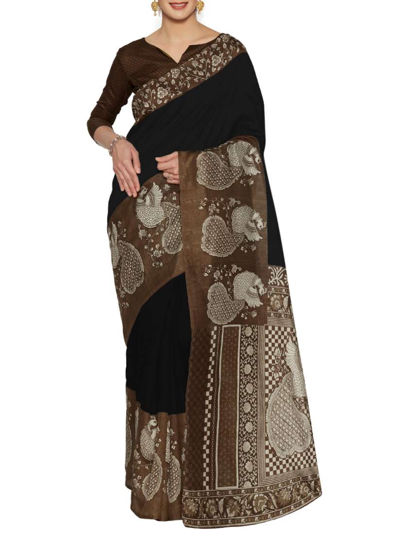 printed border turquoise bhagalpuri saree with blouse
