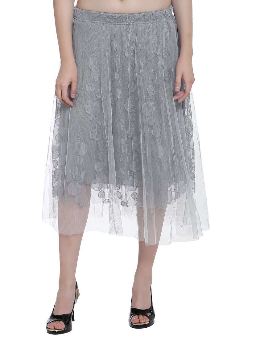 mesh net overlay knee length skirt