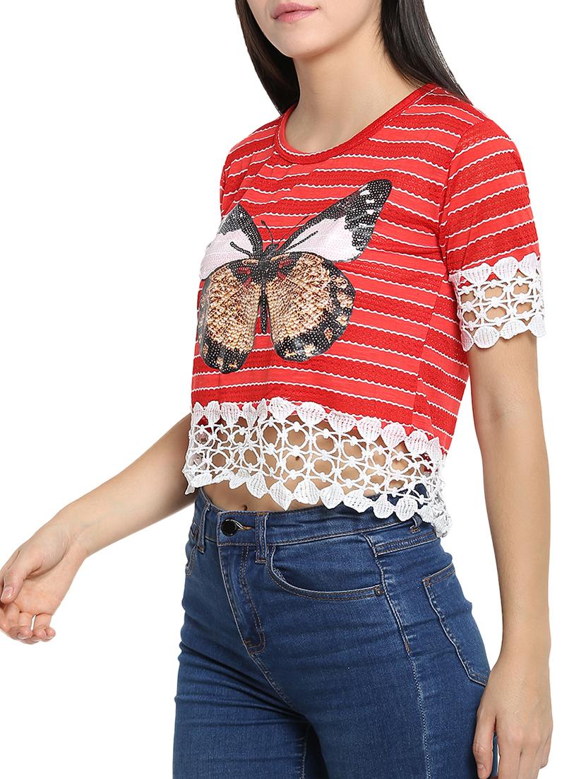 crochet detail graphic print top - 15336014 -  Standard Image - 1