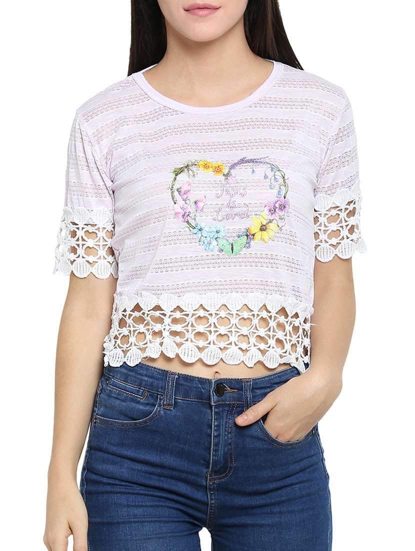crochet detail graphic print top - 15336024 -  Zoom Image - 0