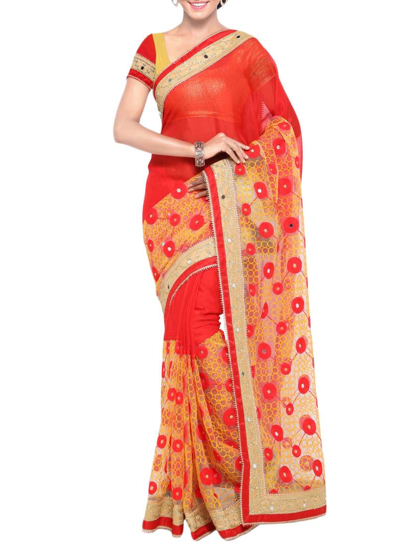 heavy embroidered red saree with blouse