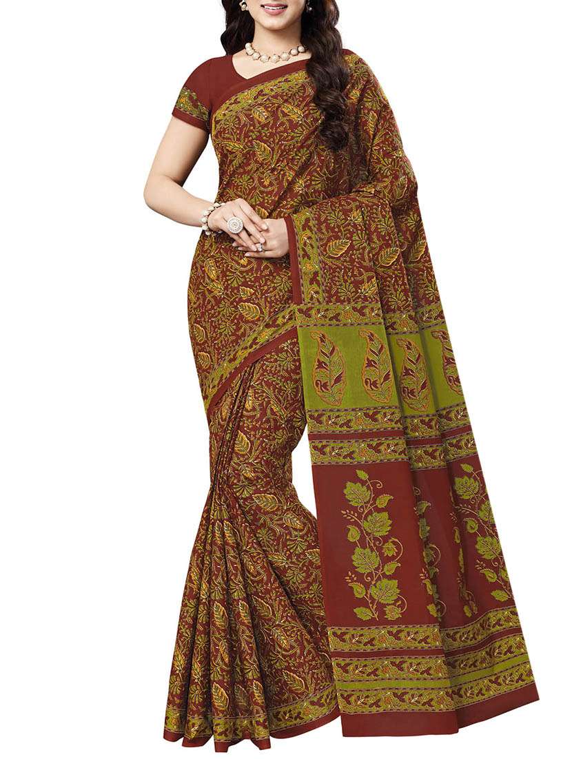 leaf printed saree with blouse