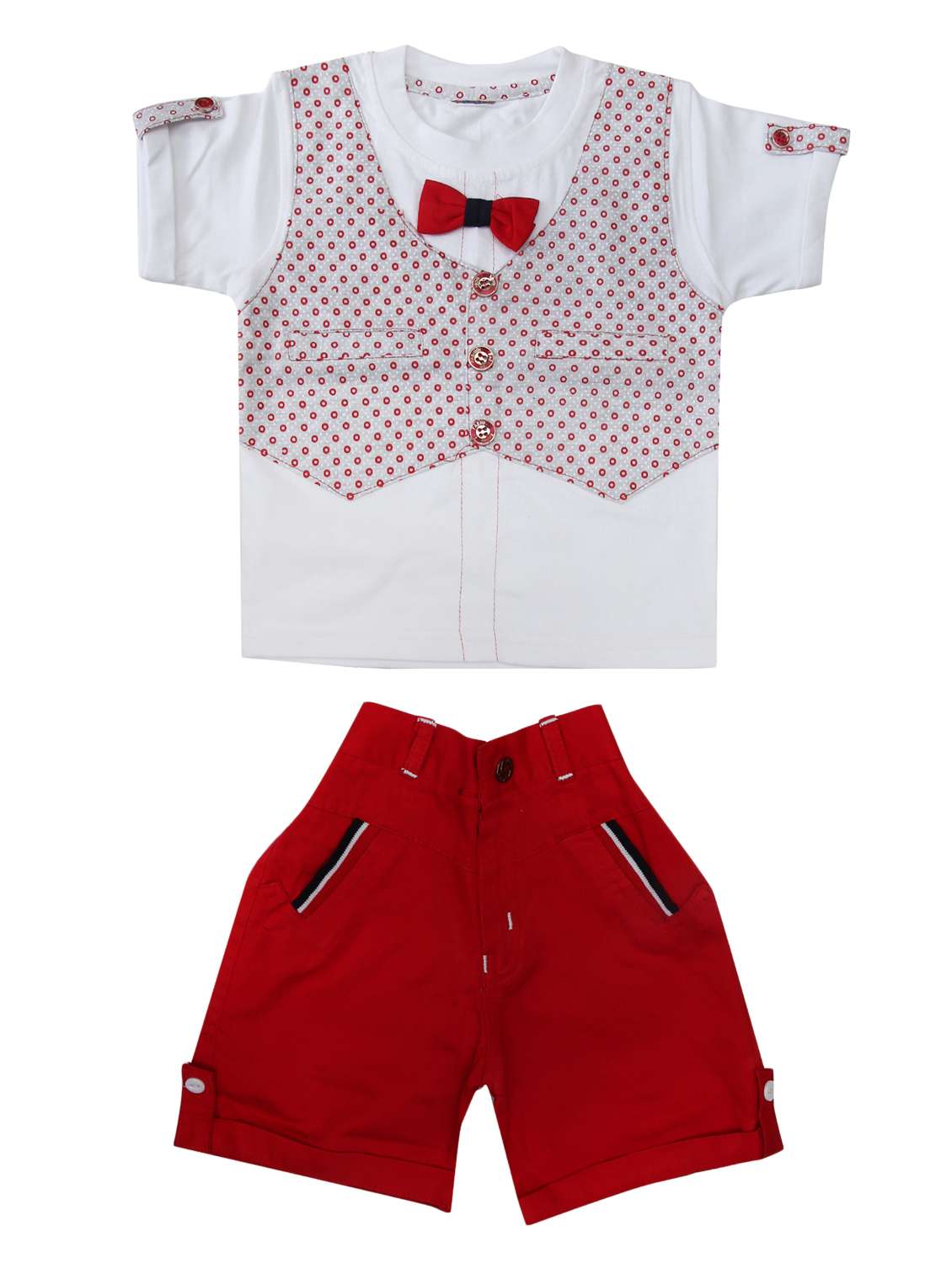 red cotton shorts set