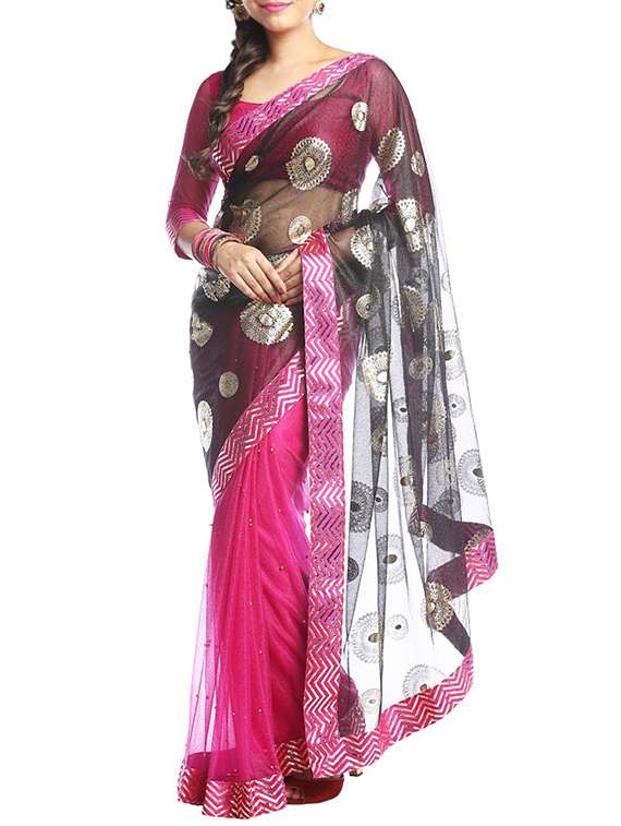 foil printed black half and half saree with blouse