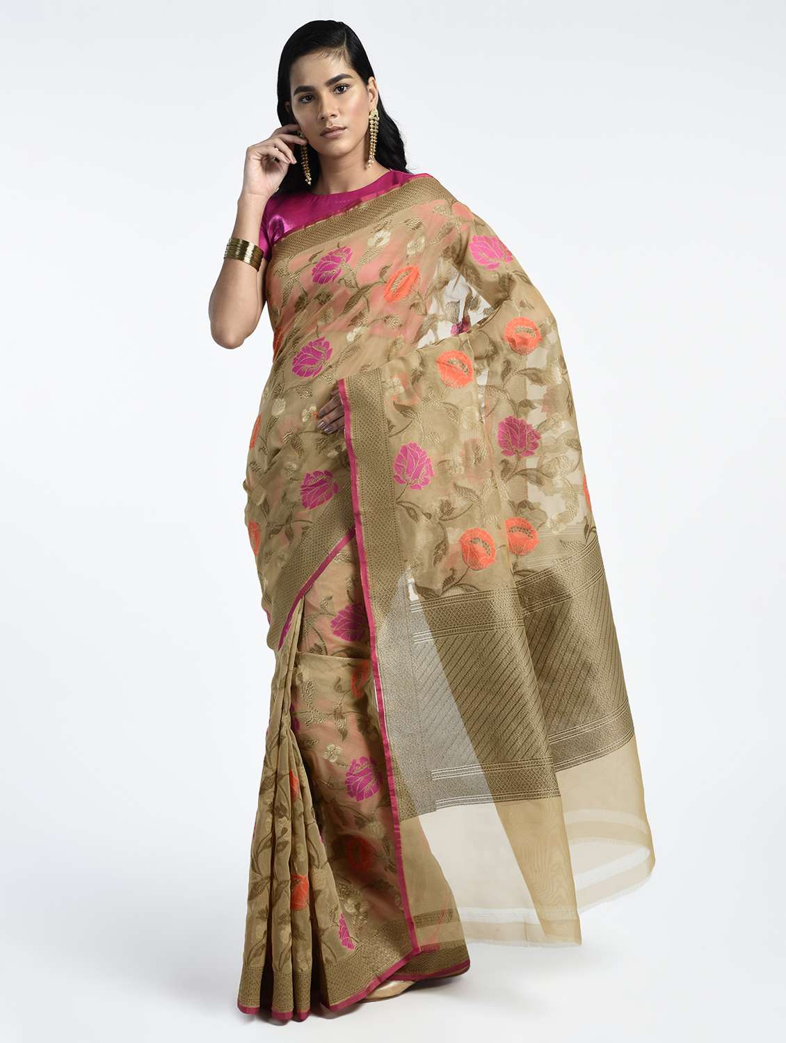floral zari banarasi saree with blouse