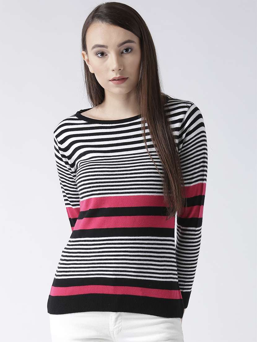 ribbed hem striped pullover