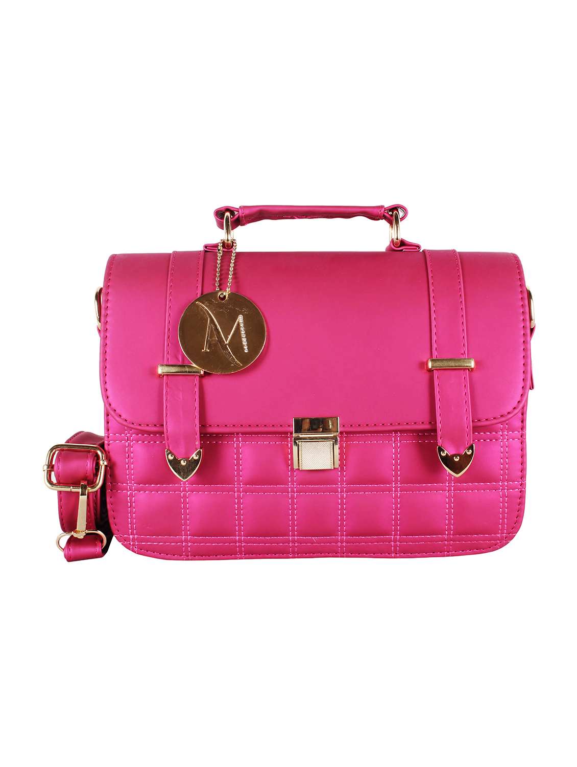 pink leatherette (pu) fashion satchel