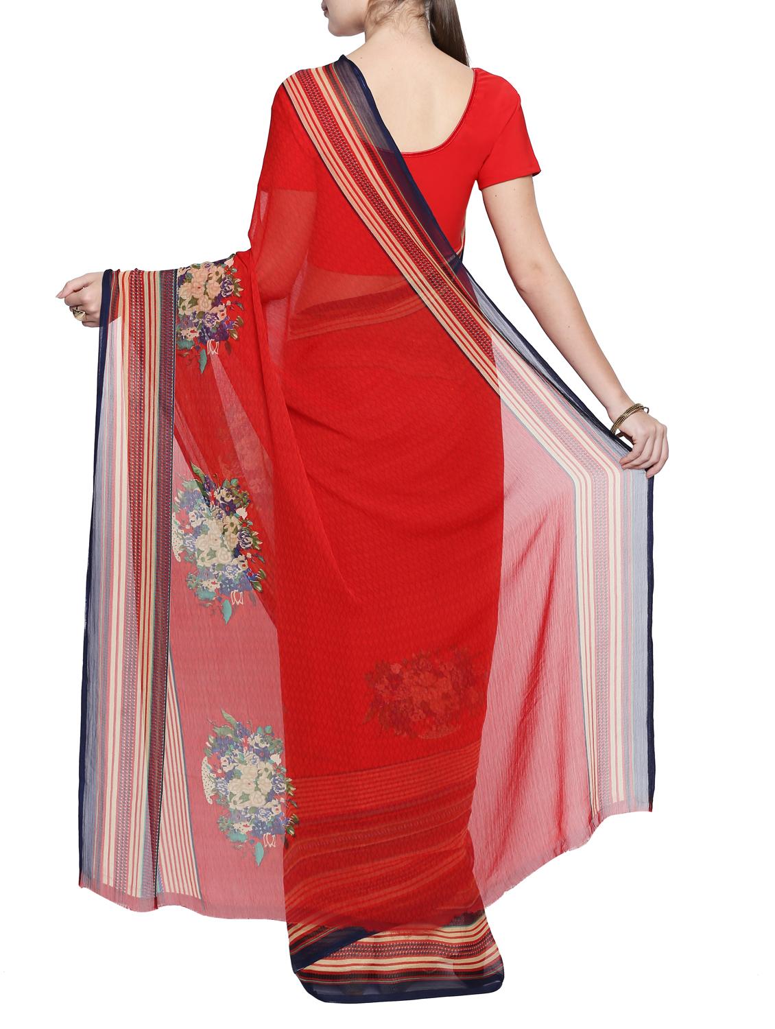 contrast bordered printed saree with blouse - 15354191 -  Standard Image - 1
