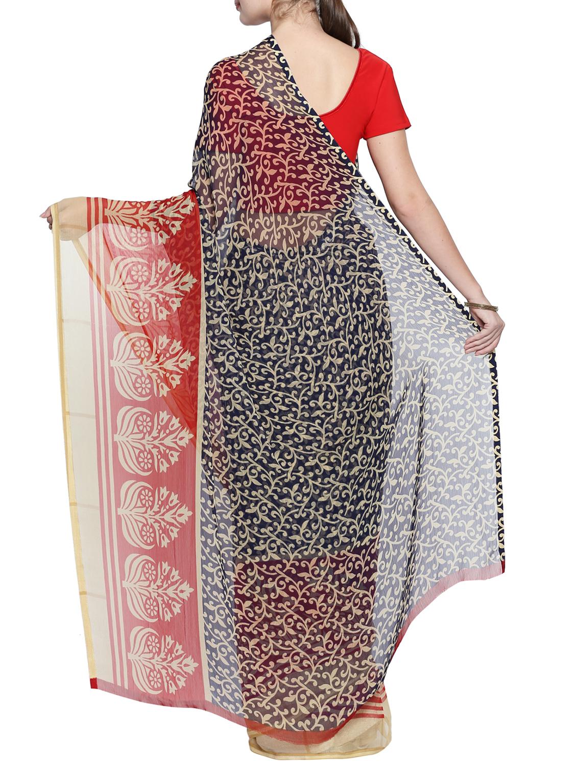 contrast bordered printed saree with blouse - 15354193 -  Standard Image - 1