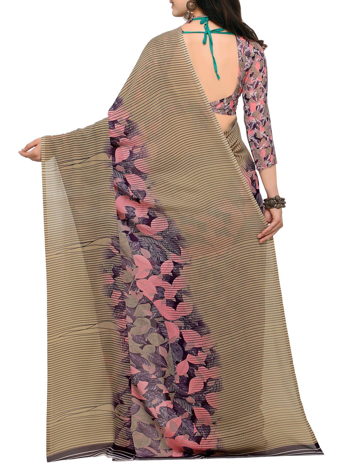 stripes printed saree with blouse - 15354202 -  Standard Image - 1