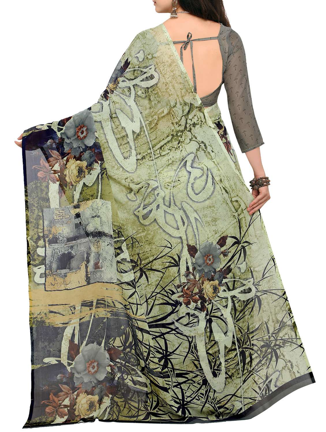 abstract printed saree with blouse - 15354215 -  Standard Image - 1